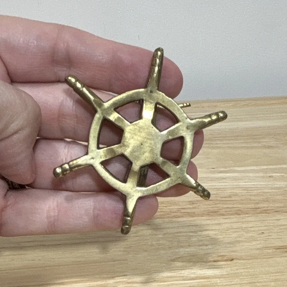 6 Brass Metal Ship Wheel Napkin Rings Nautical Decorative Table Decor Gold Tone